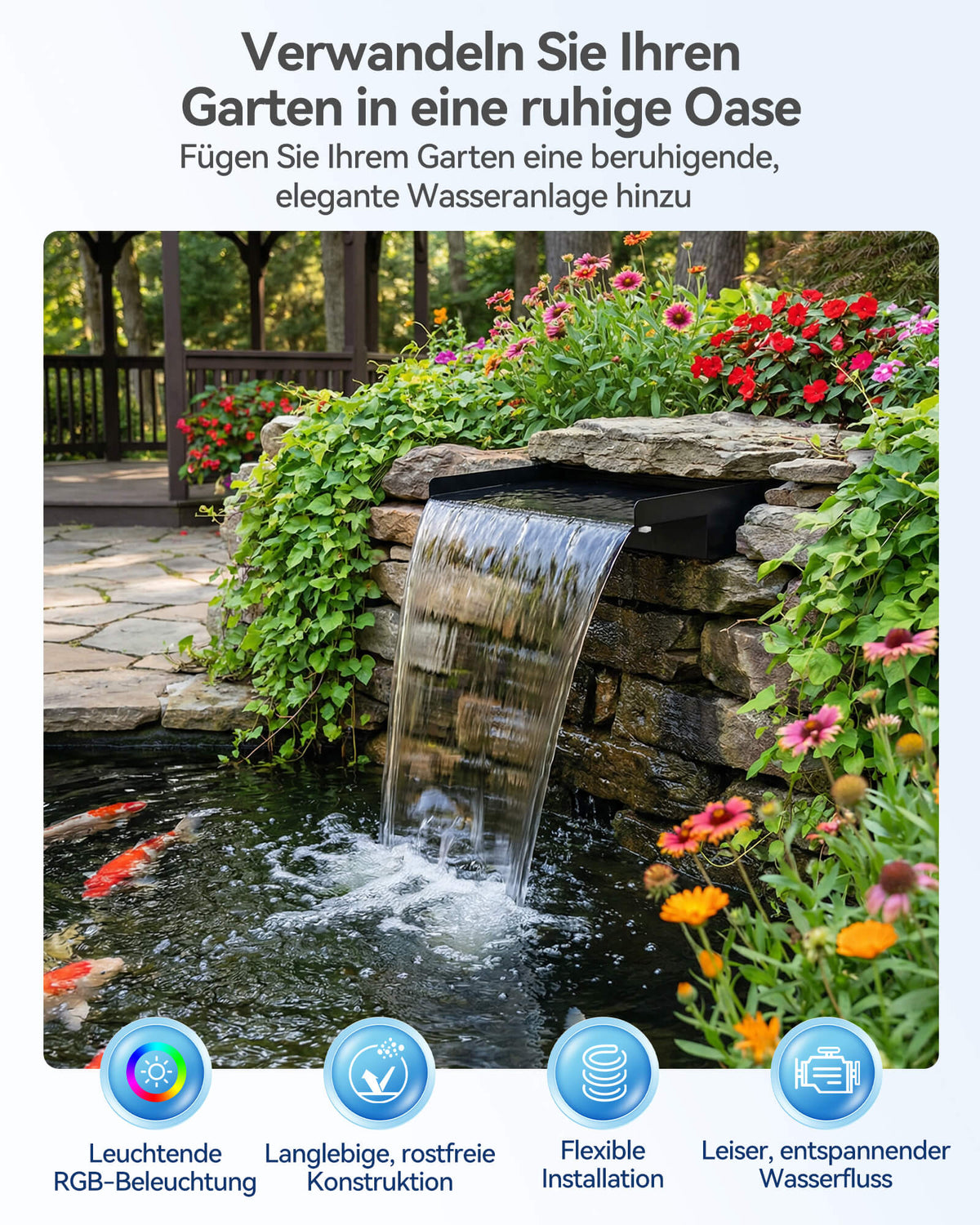 Wasserfallpumpen-Set mit 60-cm-Auslauf und Beleuchtung