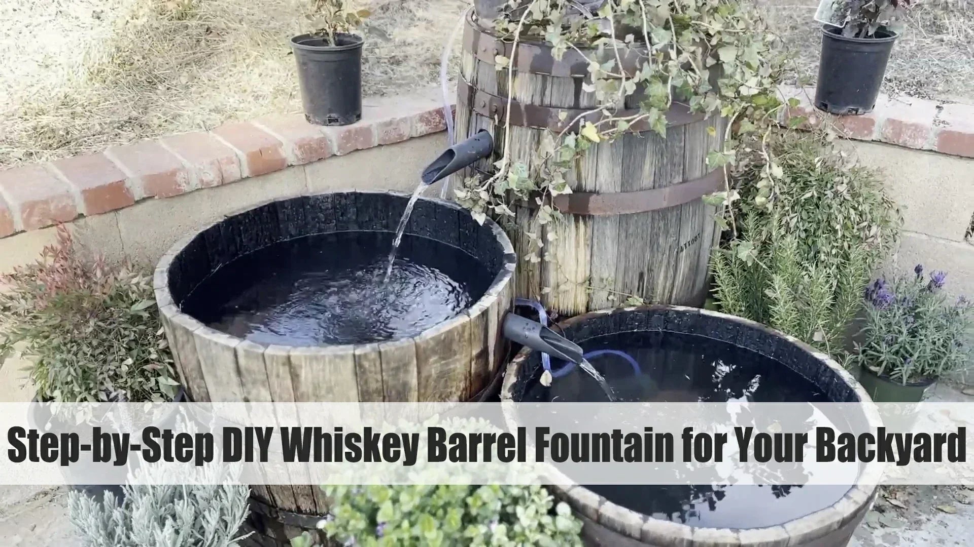 step to diy whiskey barrel with fountain for backyard