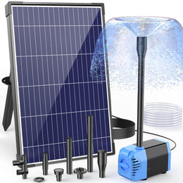 12W Solar Water Fountain Pump - 160GPH Adjustable Flow, 4 Sprayers, Black