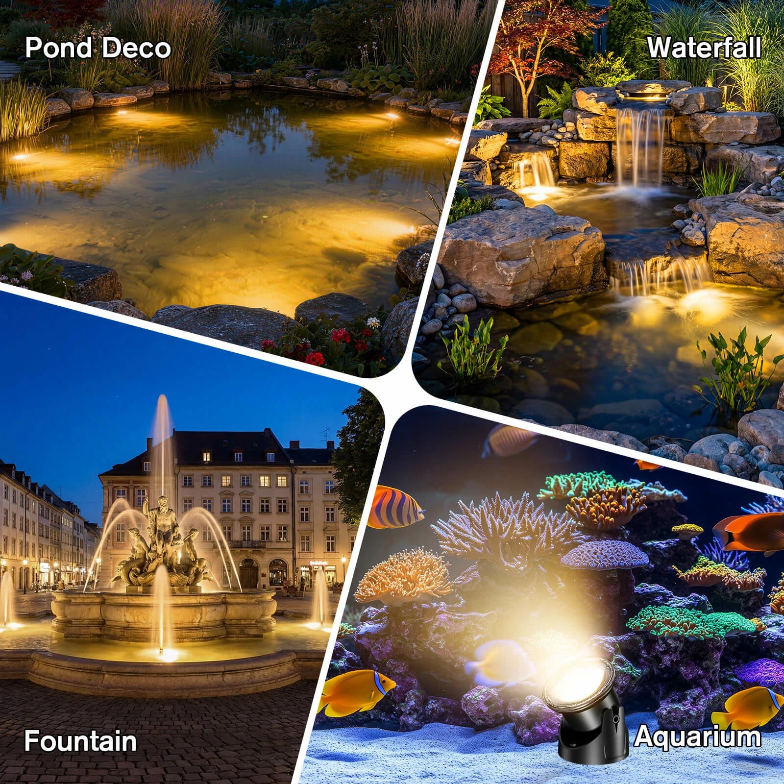 6-Head Warmwhite Underwater Electric Pond Lights with Memory Function