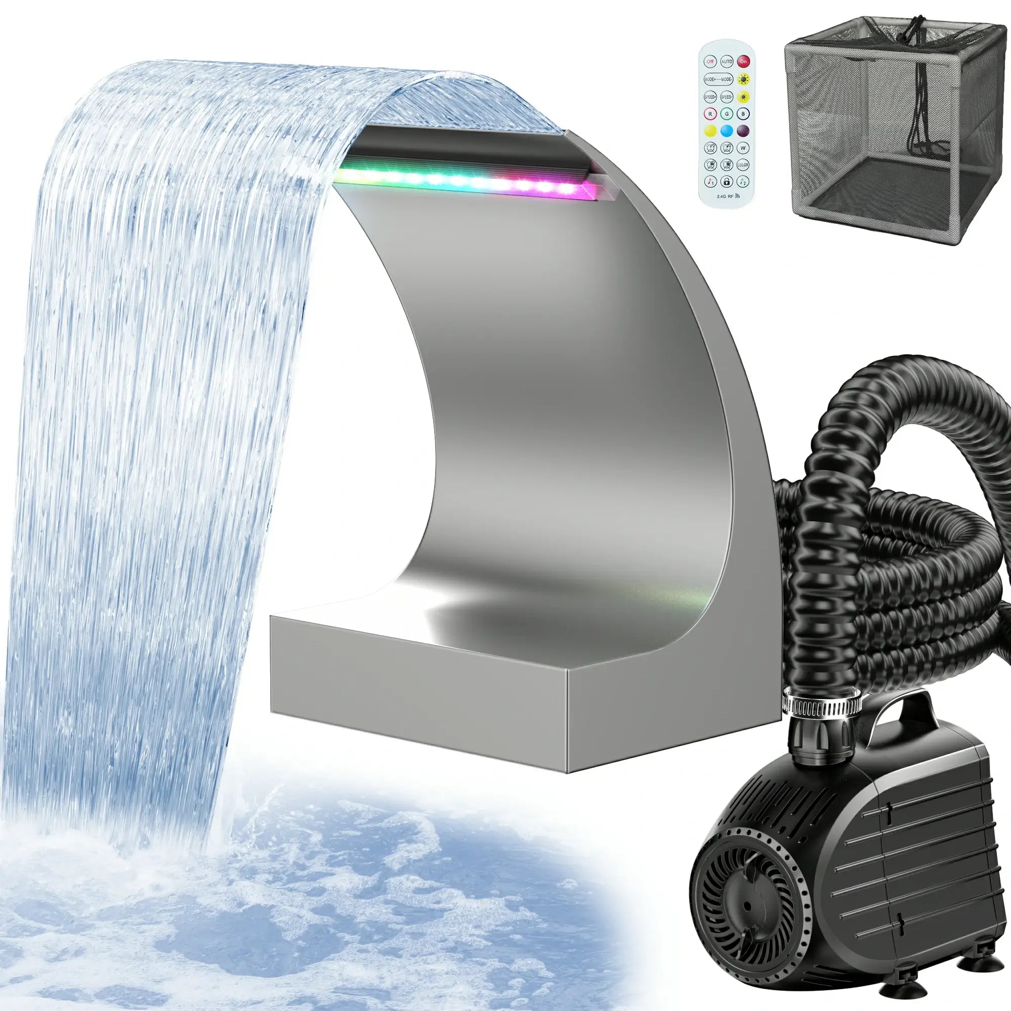 80W 1200GPH Waterfall Pump Kit with 8" C-Shaped Spillway & Light