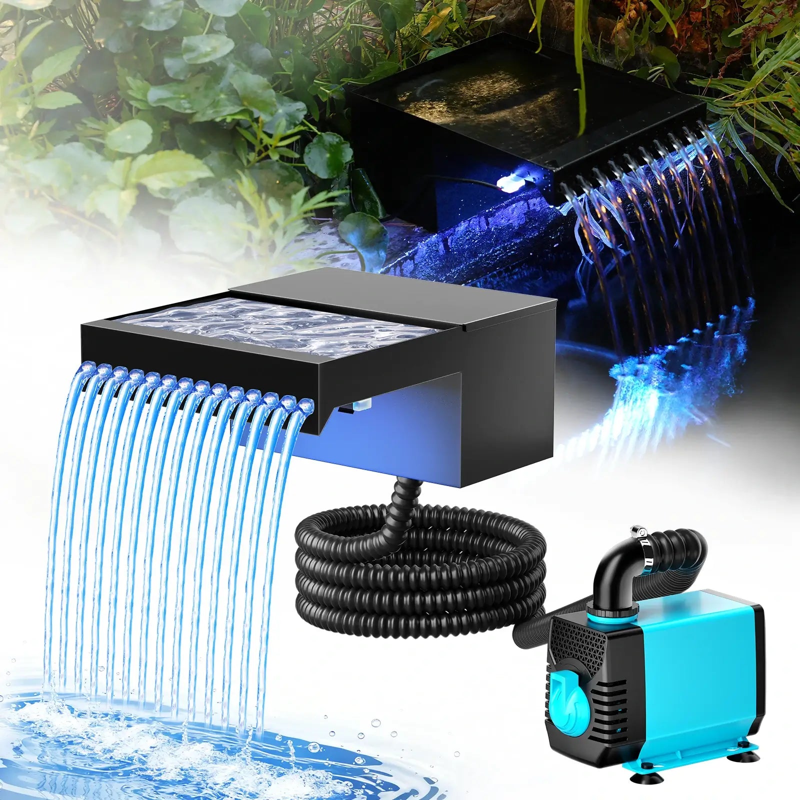 40W 660GPH Spray Waterfall Pump Kit with 8" Spillway & Light