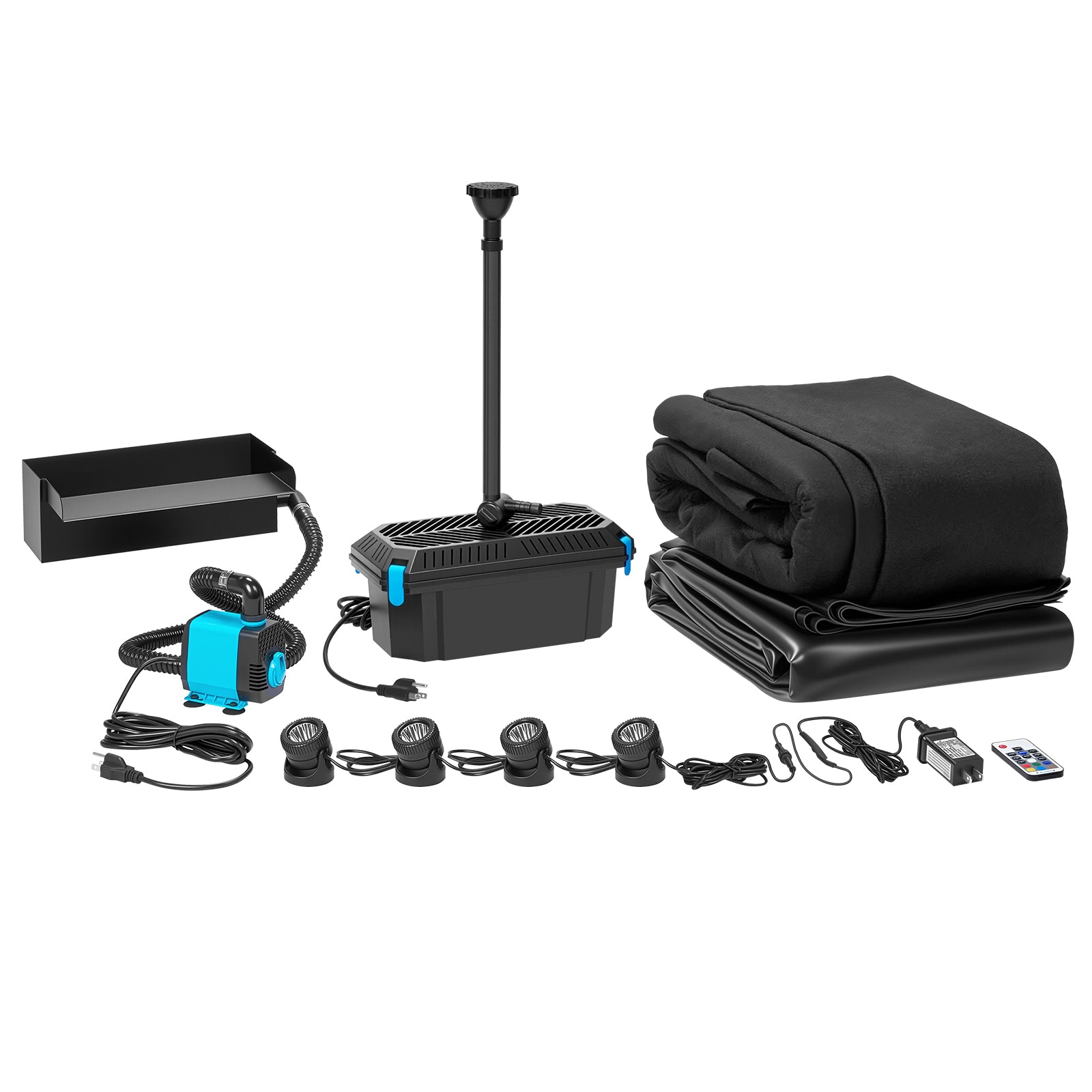 4′ x 4′ Pond Starter Kit | 5-in-1 Filter, Waterfall, Lights, Pond Liner & Underlayment