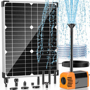 20W Solar Water Fountain Pump - 320GPH Adjustable Flow, 7 Sprayers (Orange)