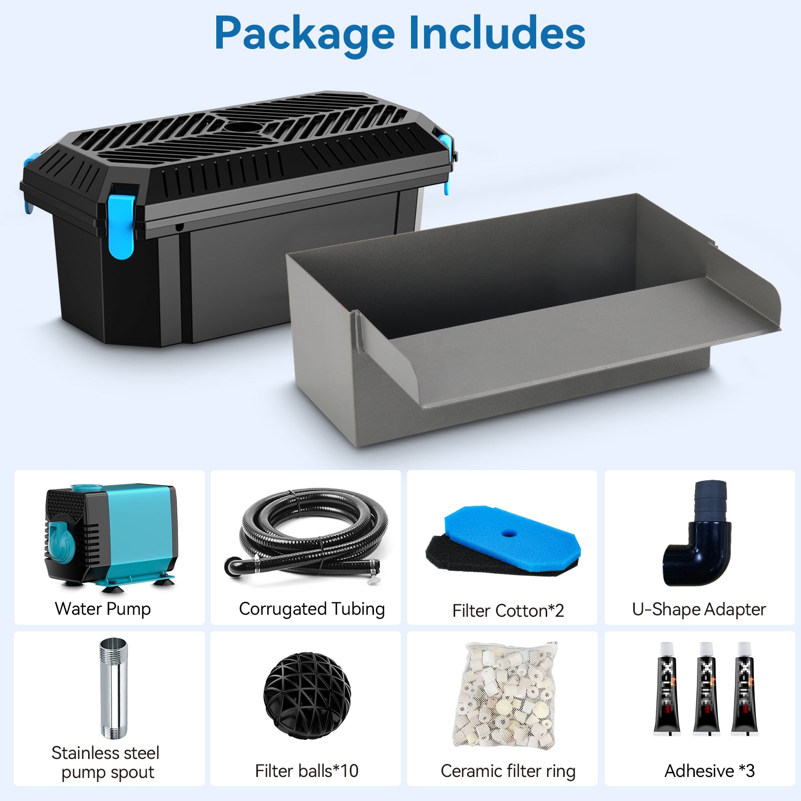 40-W-Wasserfallüberlauf mit 660 GPH-Wasserfall und Teichfilter-Set 