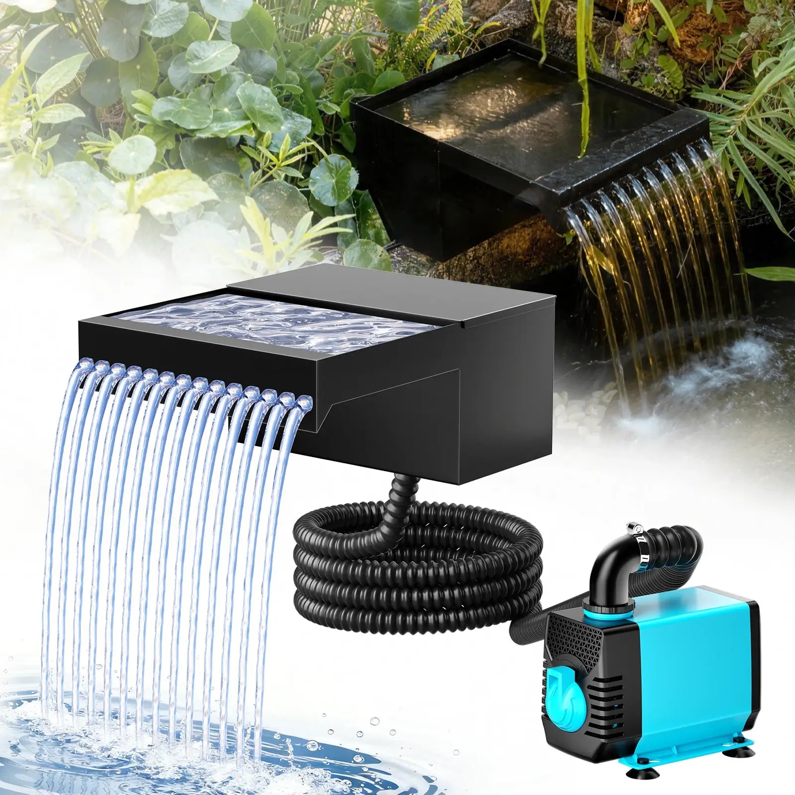 40W 660GPH Spray Waterfall Pump Kit with 8" Spillway & Light
