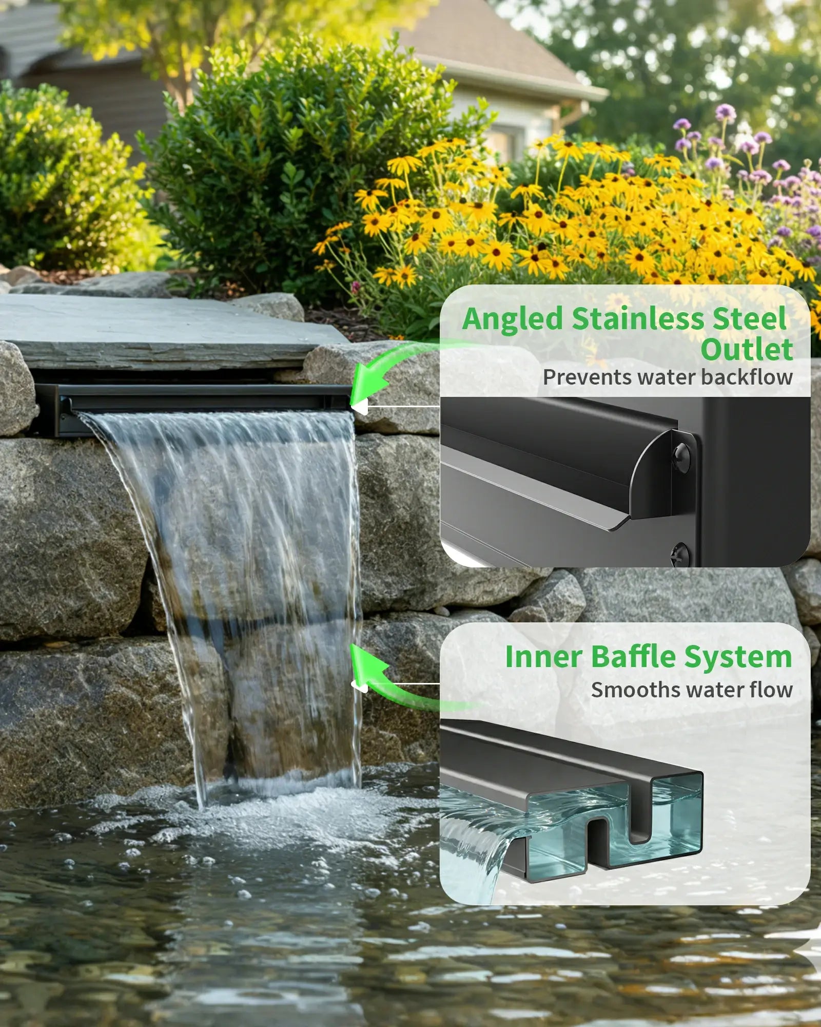 63W 1600GPH Waterfall Pump with 23" Waterfall Spillway