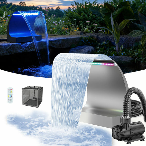 1600GPH Waterfall Pump Kit with 12" C-Shaped Spillway & Light