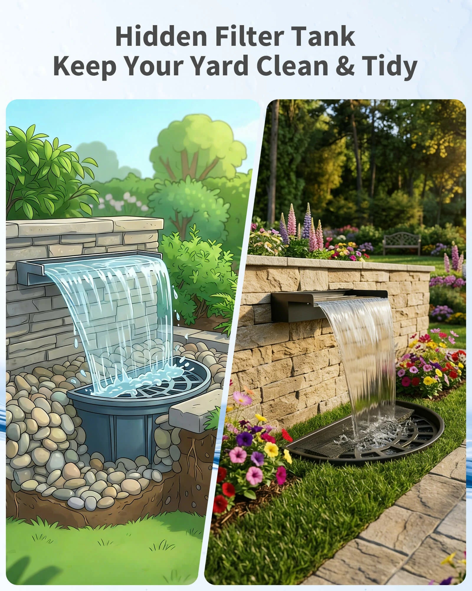 63W 1600GPH Pondless Waterfall Kit with Light