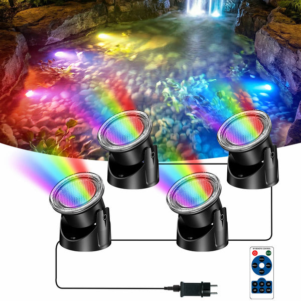 4-Head Colored Underwater Pond Lights with Memory Function
