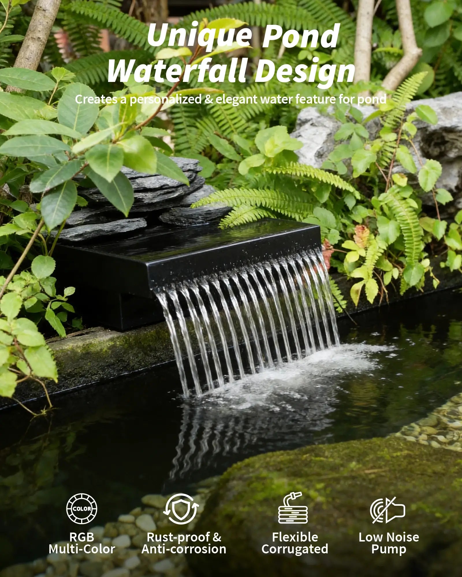 40W 660GPH Spray Waterfall Pump Kit with 12" Spillway & Light