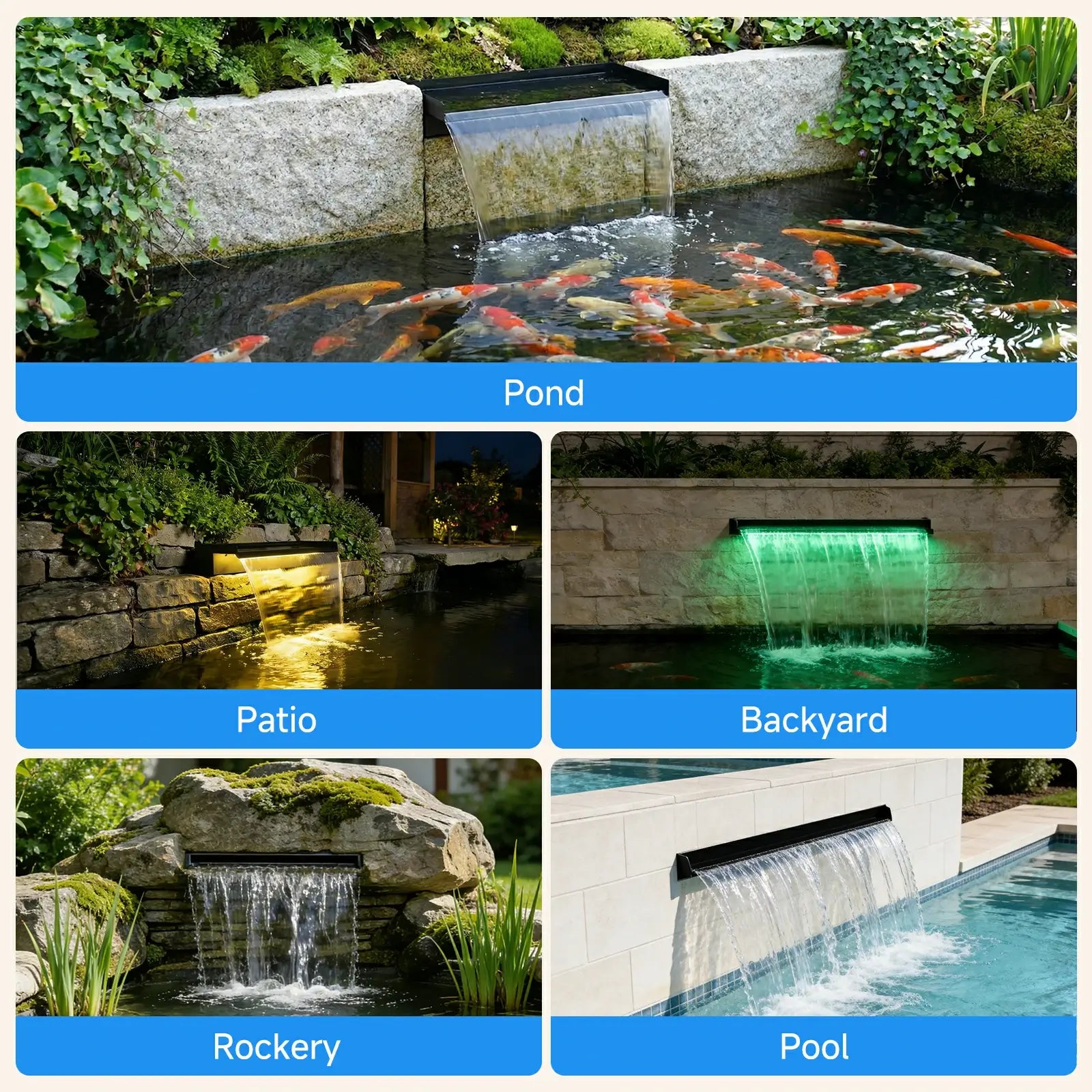 80W 1200GPH Waterfall Pump Kit with 24" Spillway & Light