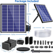 6.5W Solar Water Fountain Pump - 80GPH, 8 Different Water Sprayering Nozzles Package Included
