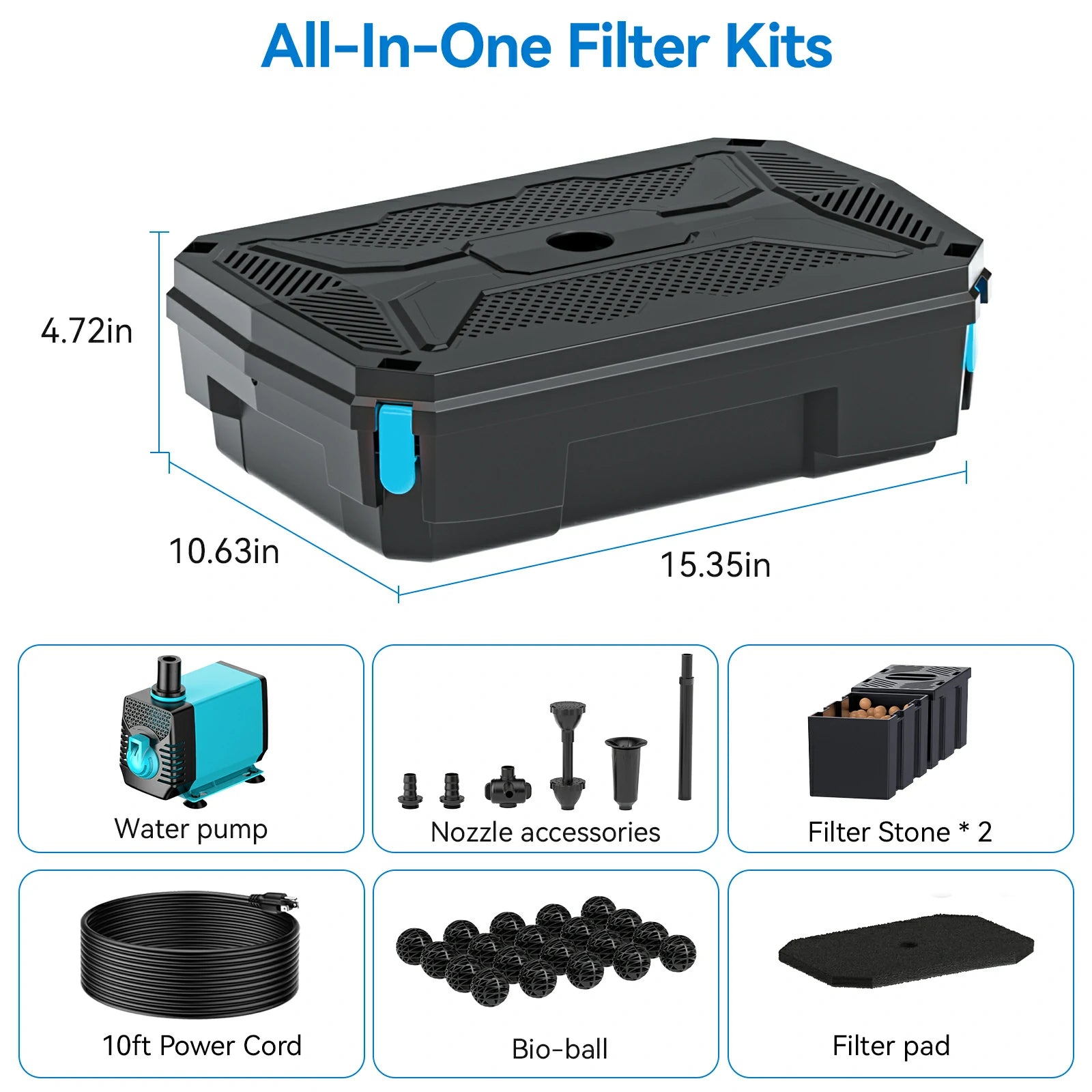 6′ x 6′ Teich-Komplettset | 5-in-1-Filter, Wasserfall, Beleuchtung, Teichfolie &amp; Unterlage 