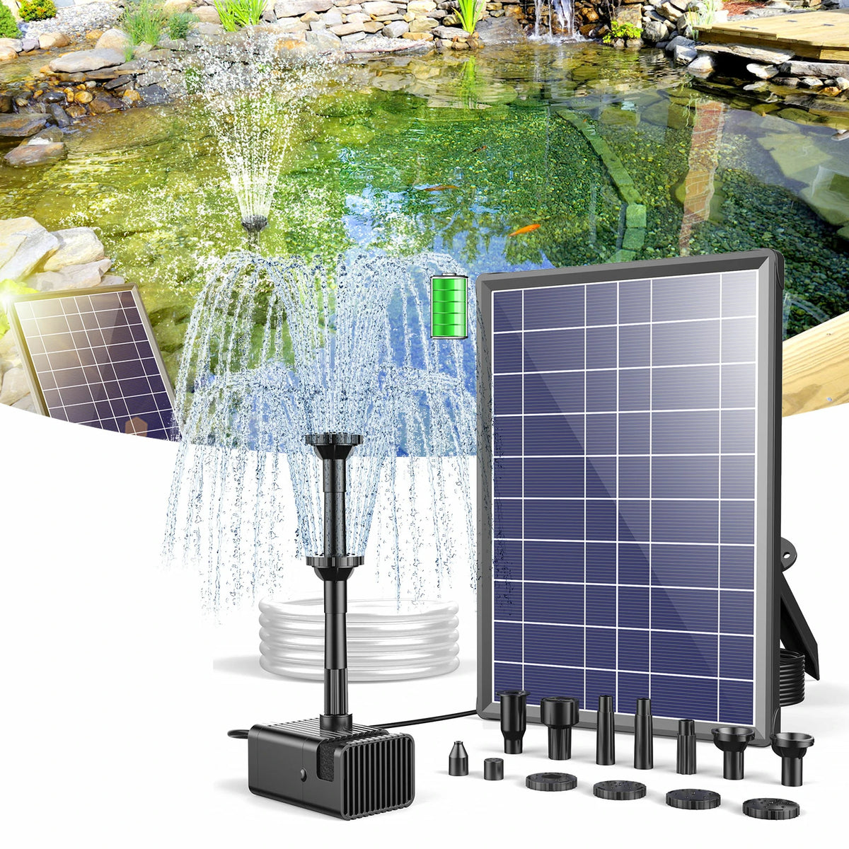 8W 80GPH Solar-Vogeltränken-Springbrunnenpumpe mit 3000mAh Akku 