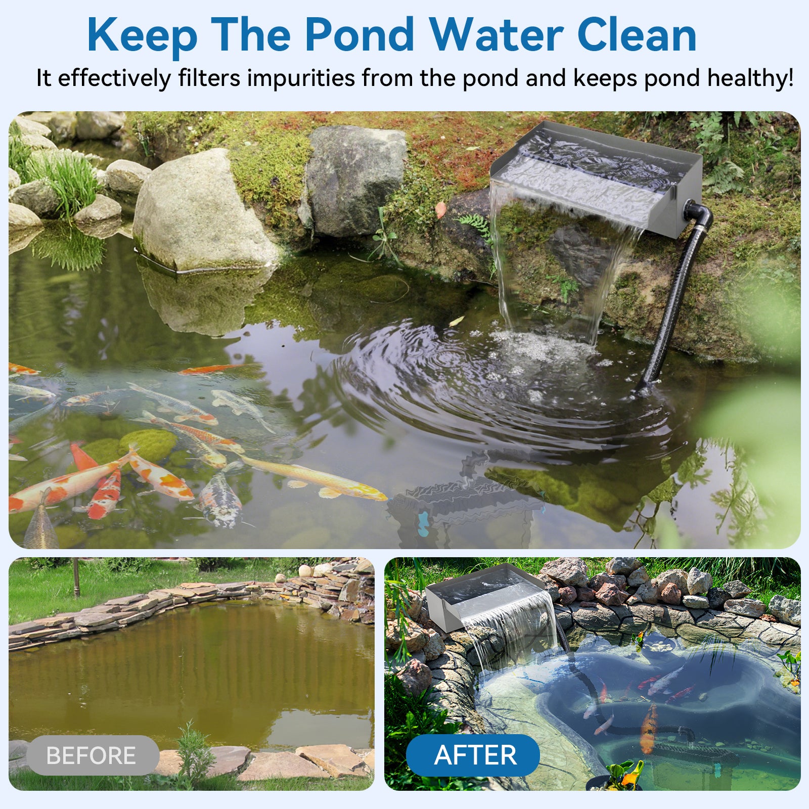 40-W-Wasserfallüberlauf mit 660 GPH-Wasserfall und Teichfilter-Set 