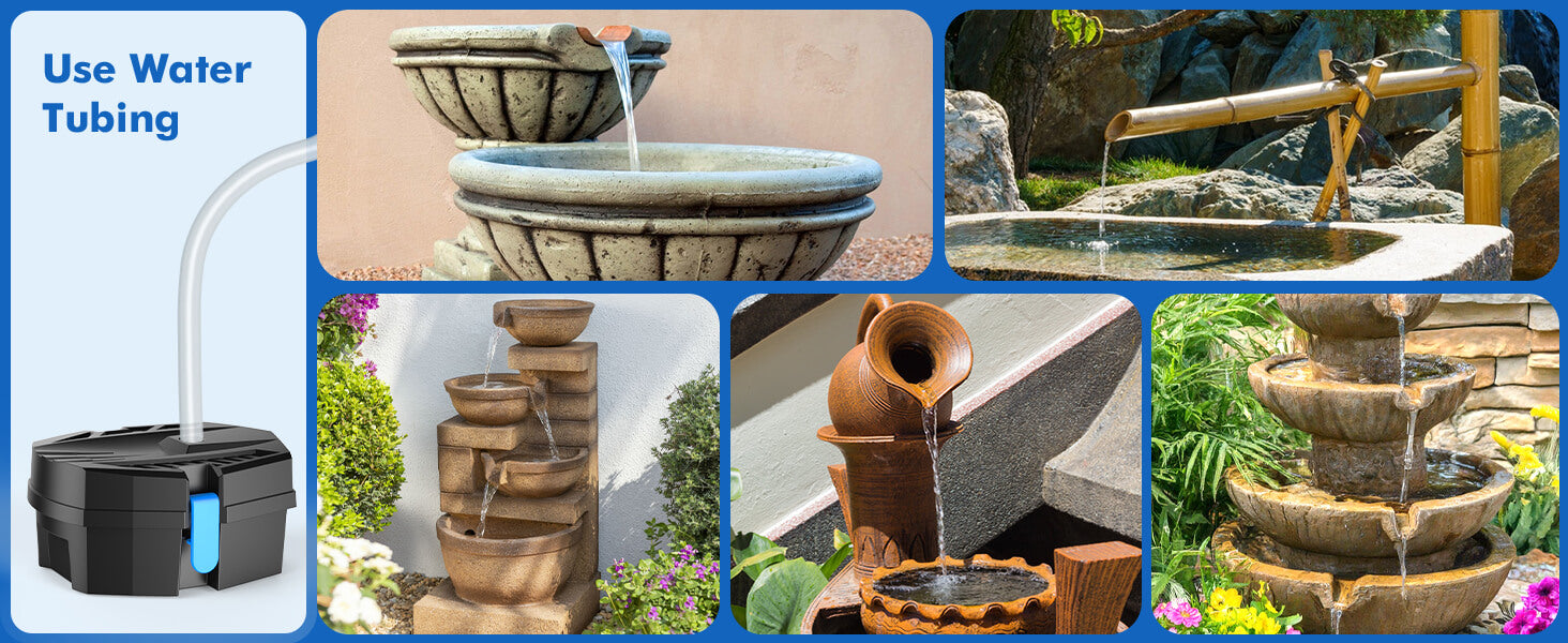 Equipped with 5ft PVC Tubing for Endless Waterfall, Fountain and Pond Designs