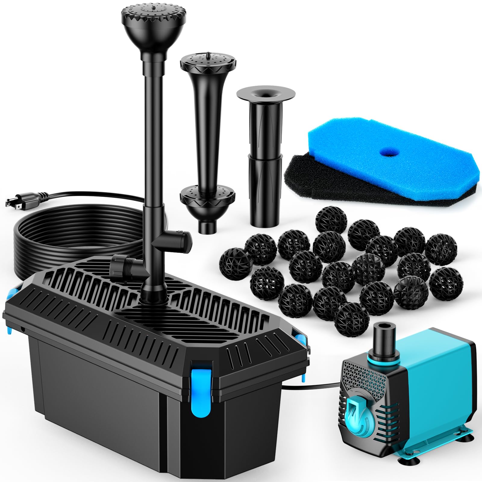 1,5 m² Teich-Set | 3-in-1 Filter, Wasserfall &amp; Beleuchtung