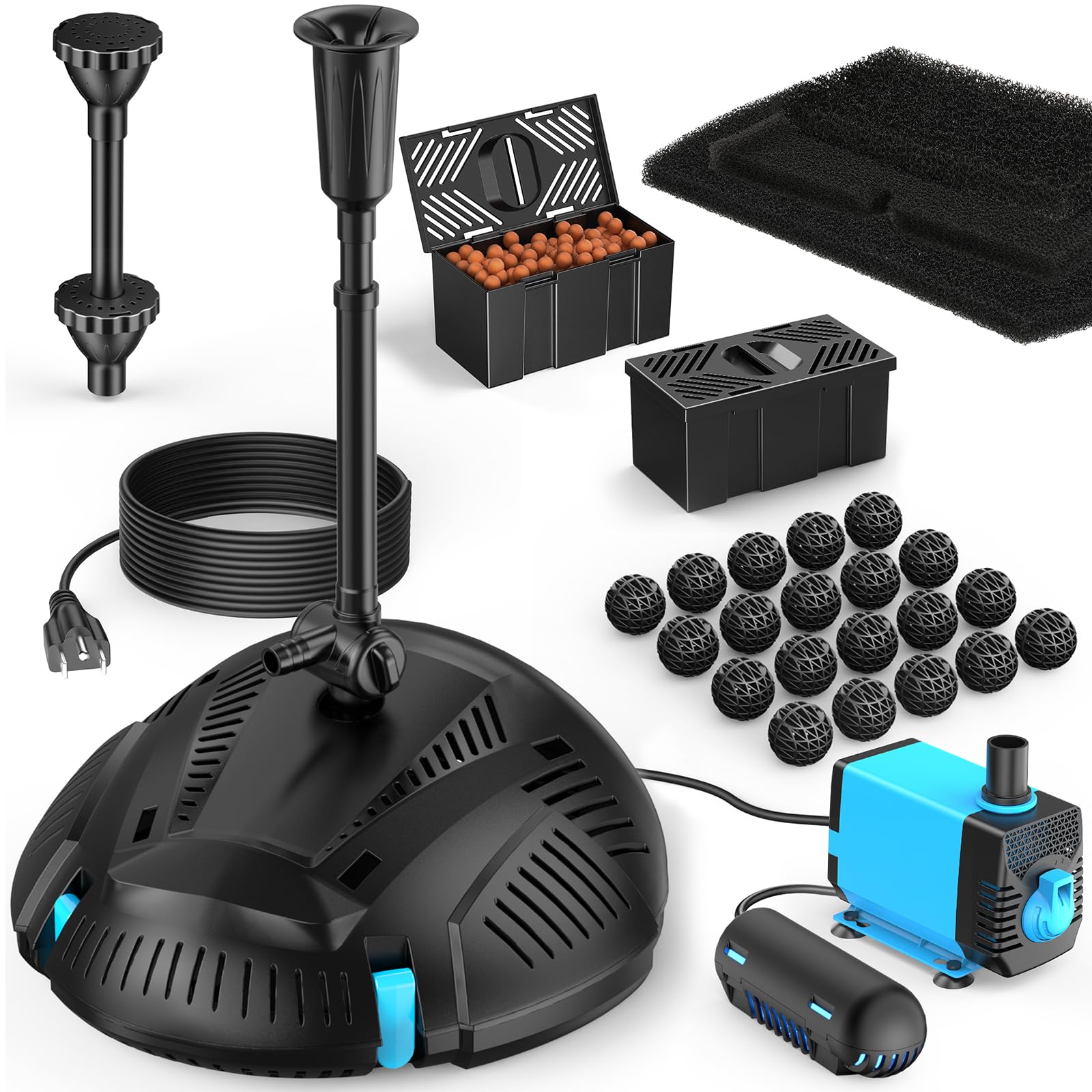 2,5 m² Teich-Set | 3-in-1 Filter, Wasserfall &amp; Beleuchtung