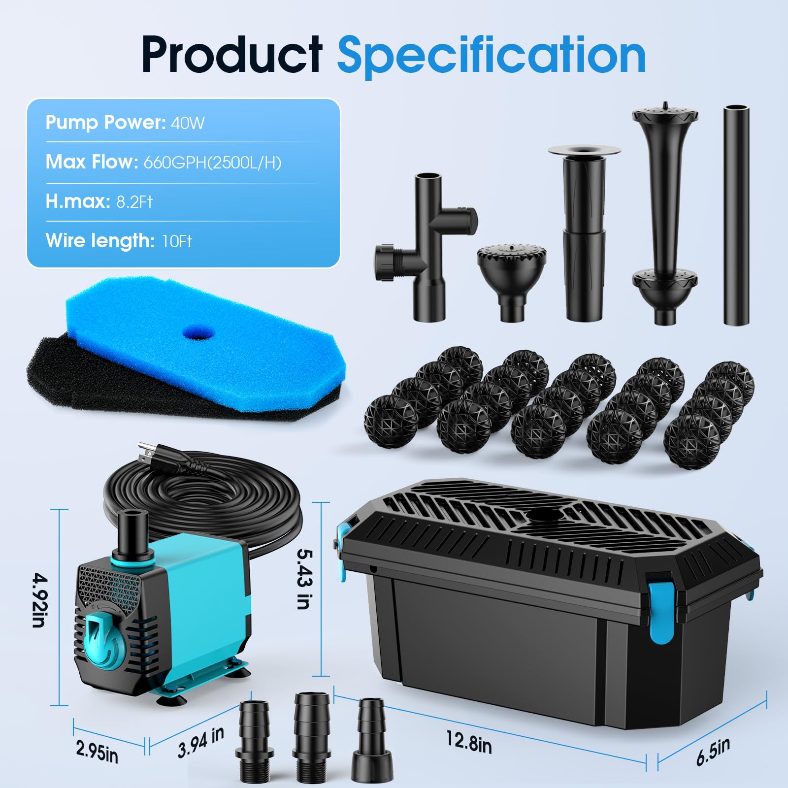 4′ x 4′ Teich-Dekorationsset | 3-in-1 Filter, Wasserfall &amp; Beleuchtung
