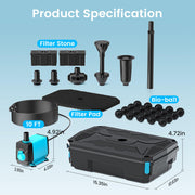 3,5 m² Teich-Set | 3-in-1-Filter, Wasserfall und Beleuchtung