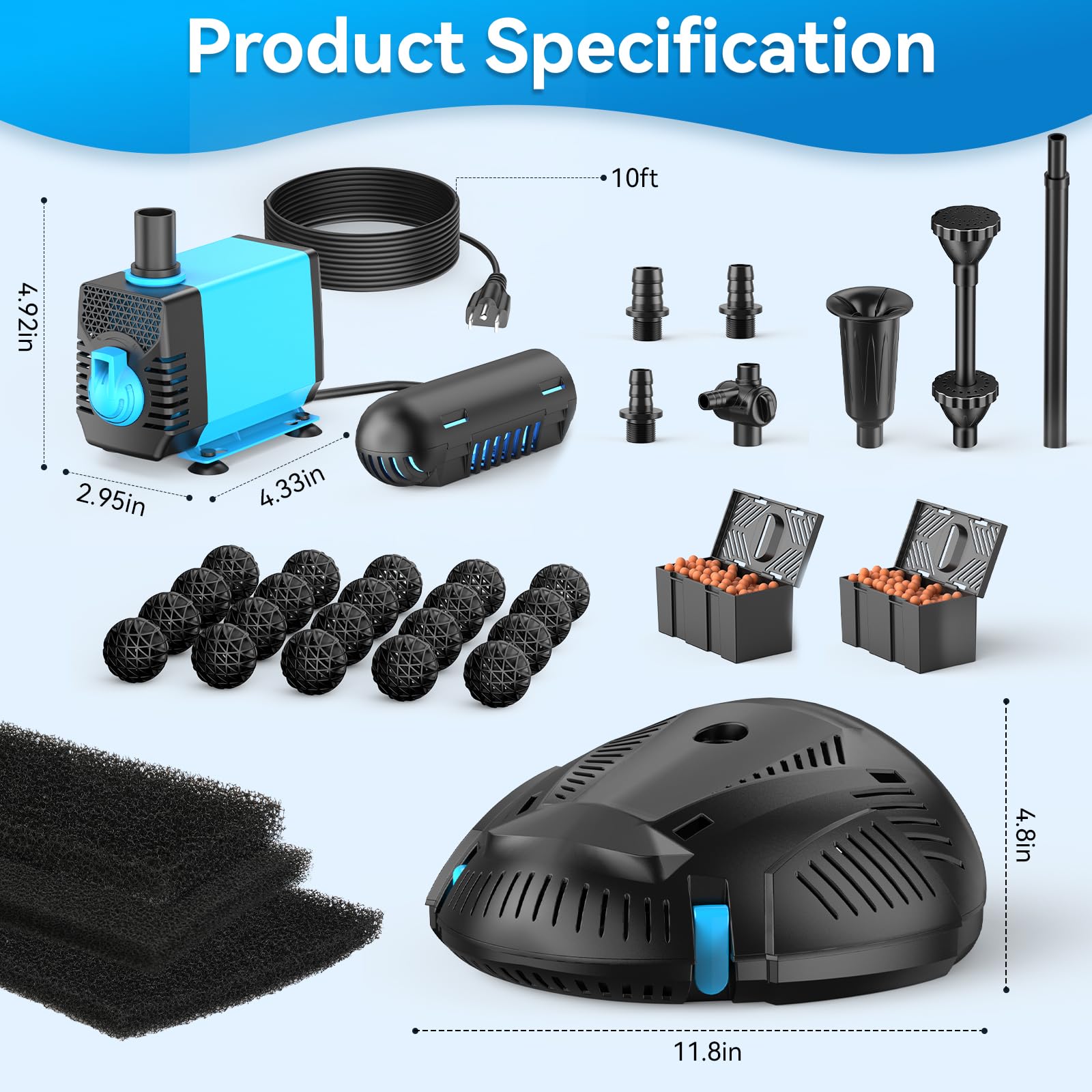 1,5 x 1,5 m Teich-Dekorationsset | 3-in-1-Filter, Wasserfall &amp; Beleuchtung