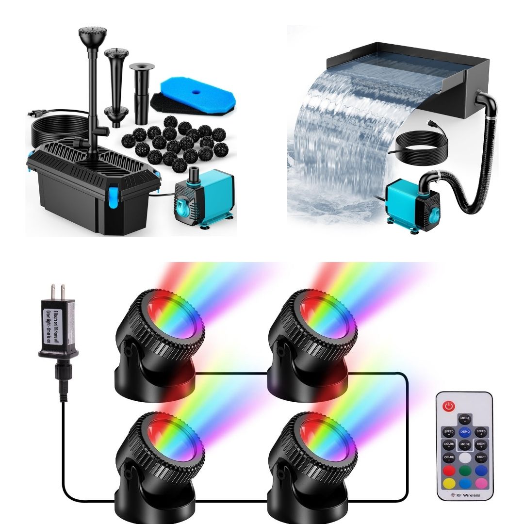 1,5 m² Teich-Set | 3-in-1 Filter, Wasserfall &amp; Beleuchtung