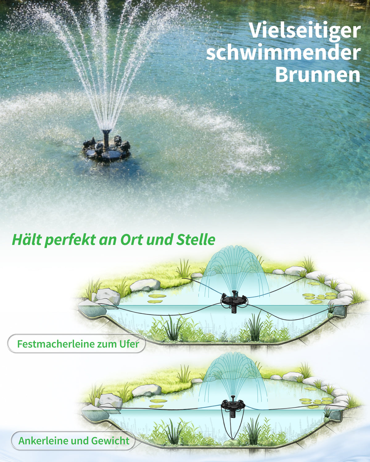 4500 l/h Schwimmende Teichfontäne & Belüftung Komplett-Set