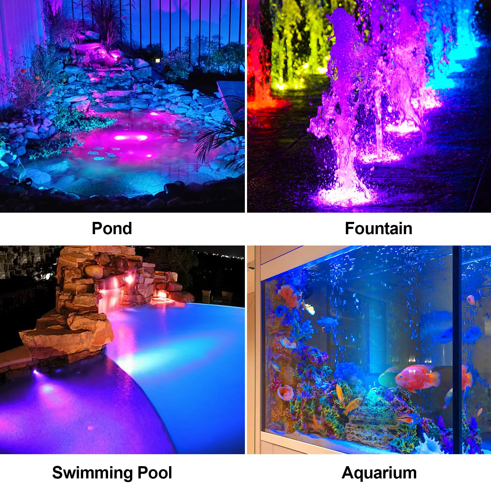 Underwater Solar Pond Lights - RGB & Fixed Color Modes, IP68 Waterproof, Adjustable Heads for Pond Fountain Swimming Pool Aquarium