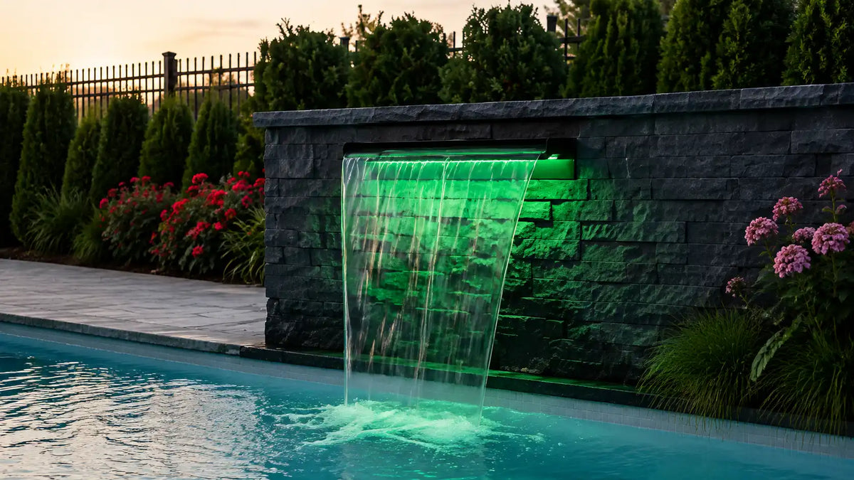 RGB beleuchtet Wasserfall mit Wasserfall Teichpumpen, dekorativen Wasserfällen für den Garten, Wasserfallpumpen für Teiche