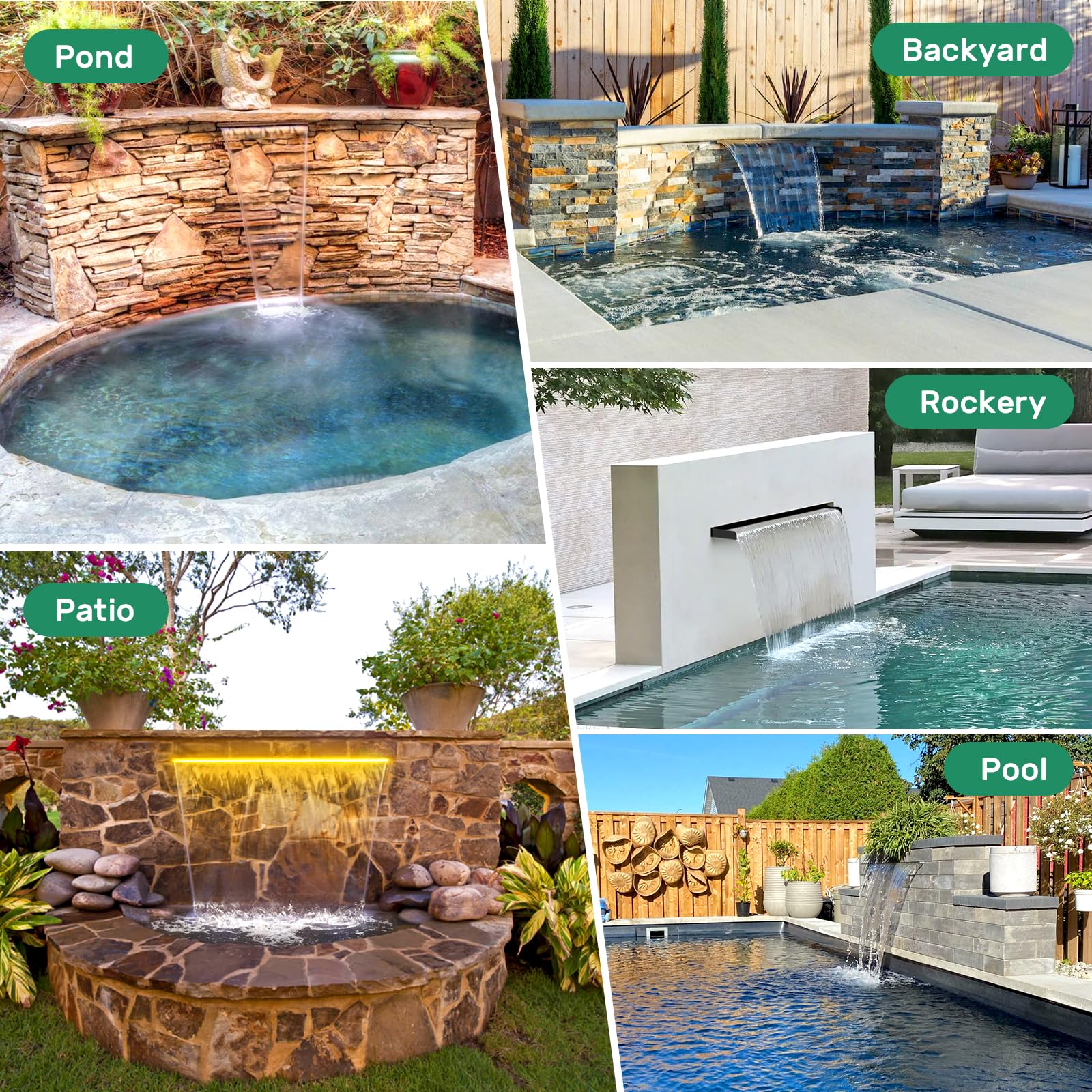 1,5 x 1,5 m Teich-Dekorationsset | 3-in-1-Filter, Wasserfall &amp; Beleuchtung