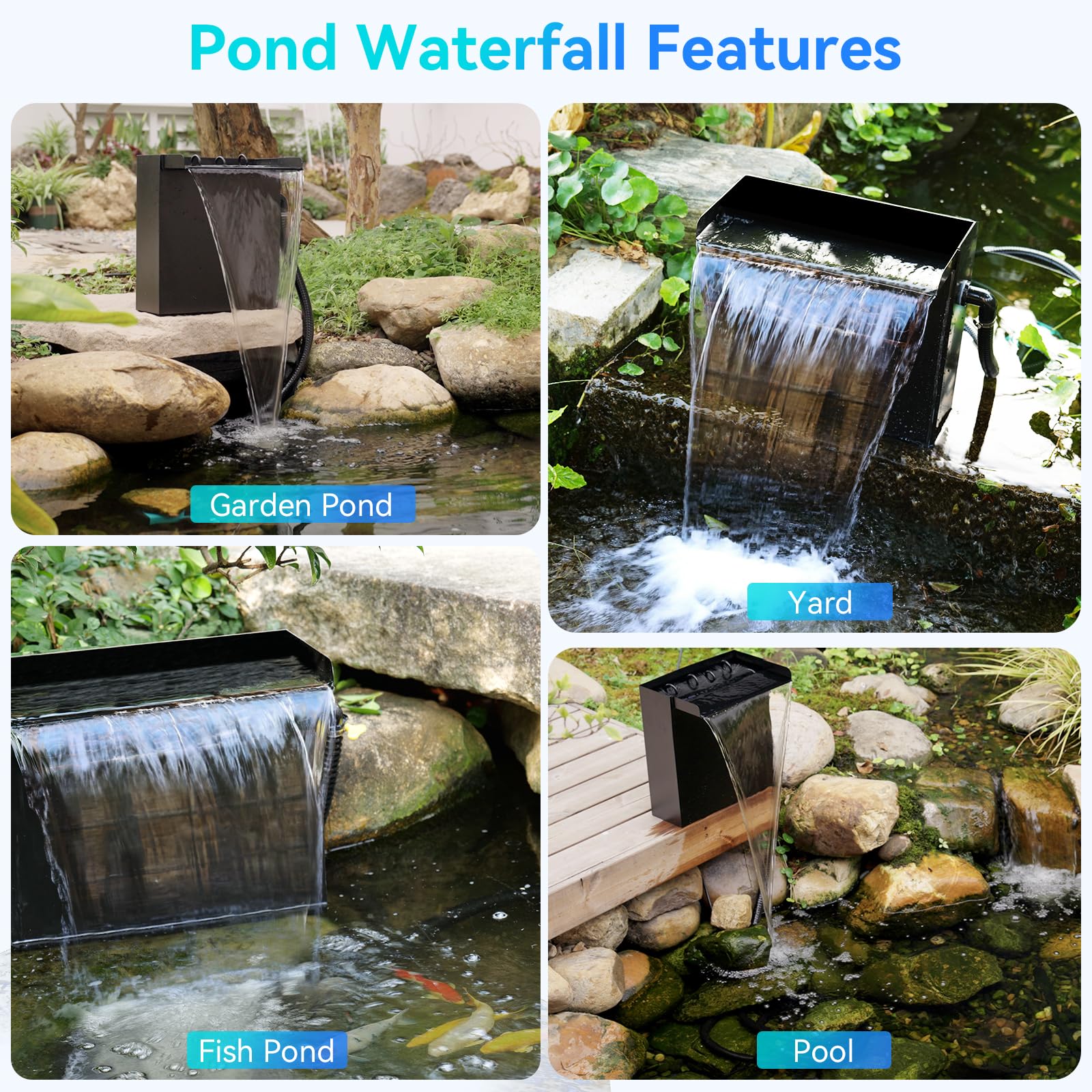 3,5 m² Teich-Set | 3-in-1-Filter, Wasserfall und Beleuchtung