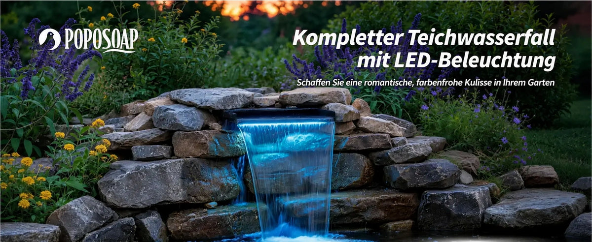 All-in-one LED beleuchtet Teich kleinen Wasserfall Kit, leuchtend farbige Beleuchtung baut verträumte romantische Nachtlandschaft für natürliche Felsen Hinterhof Landschaften.