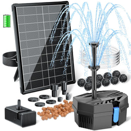8-W-Solar-Springbrunnenpumpe und Teichfilter mit 3000-mAh-Batterie-Backup 