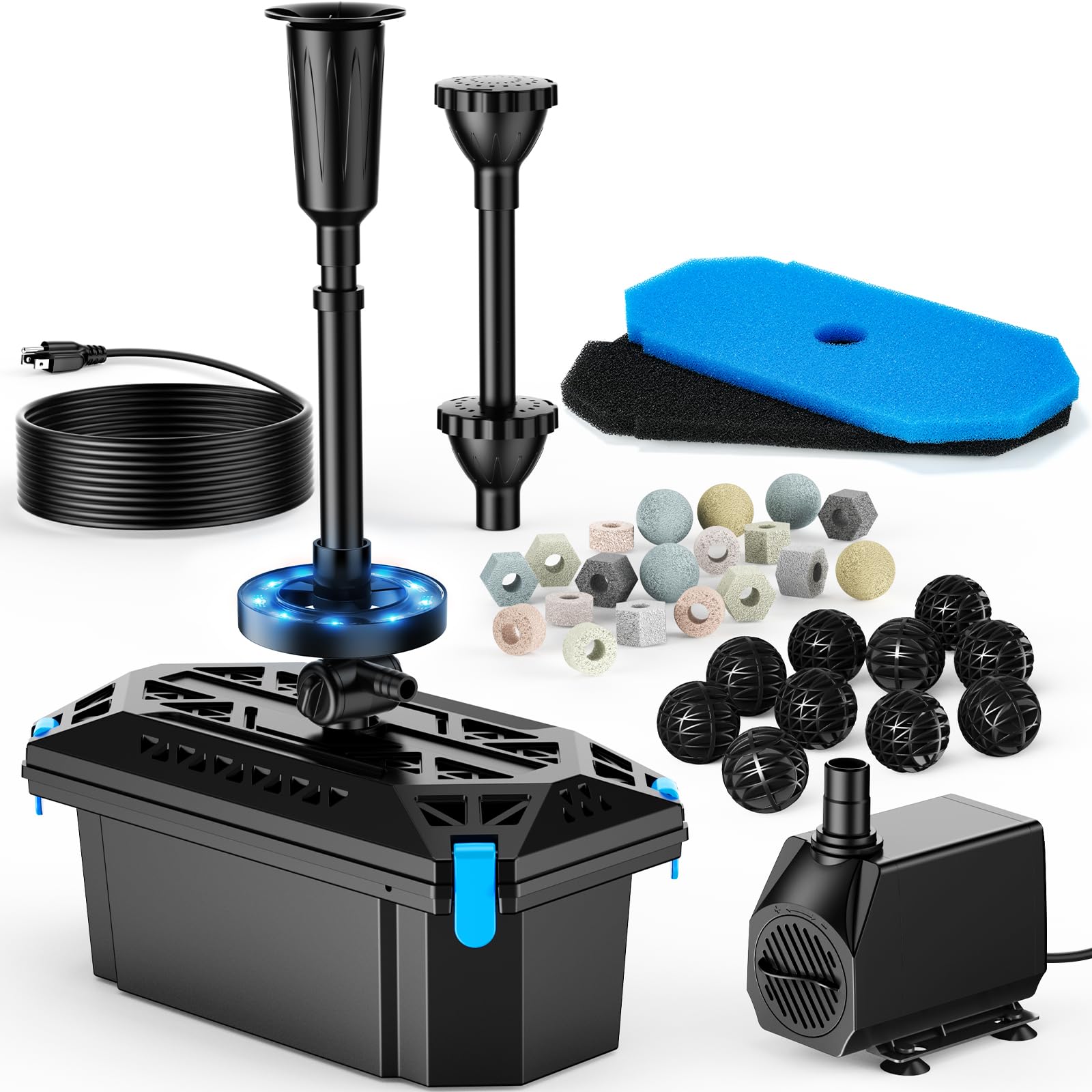 P2326D 40W 660GPH AC Teichfilter mit Springbrunnen und Beleuchtung 
