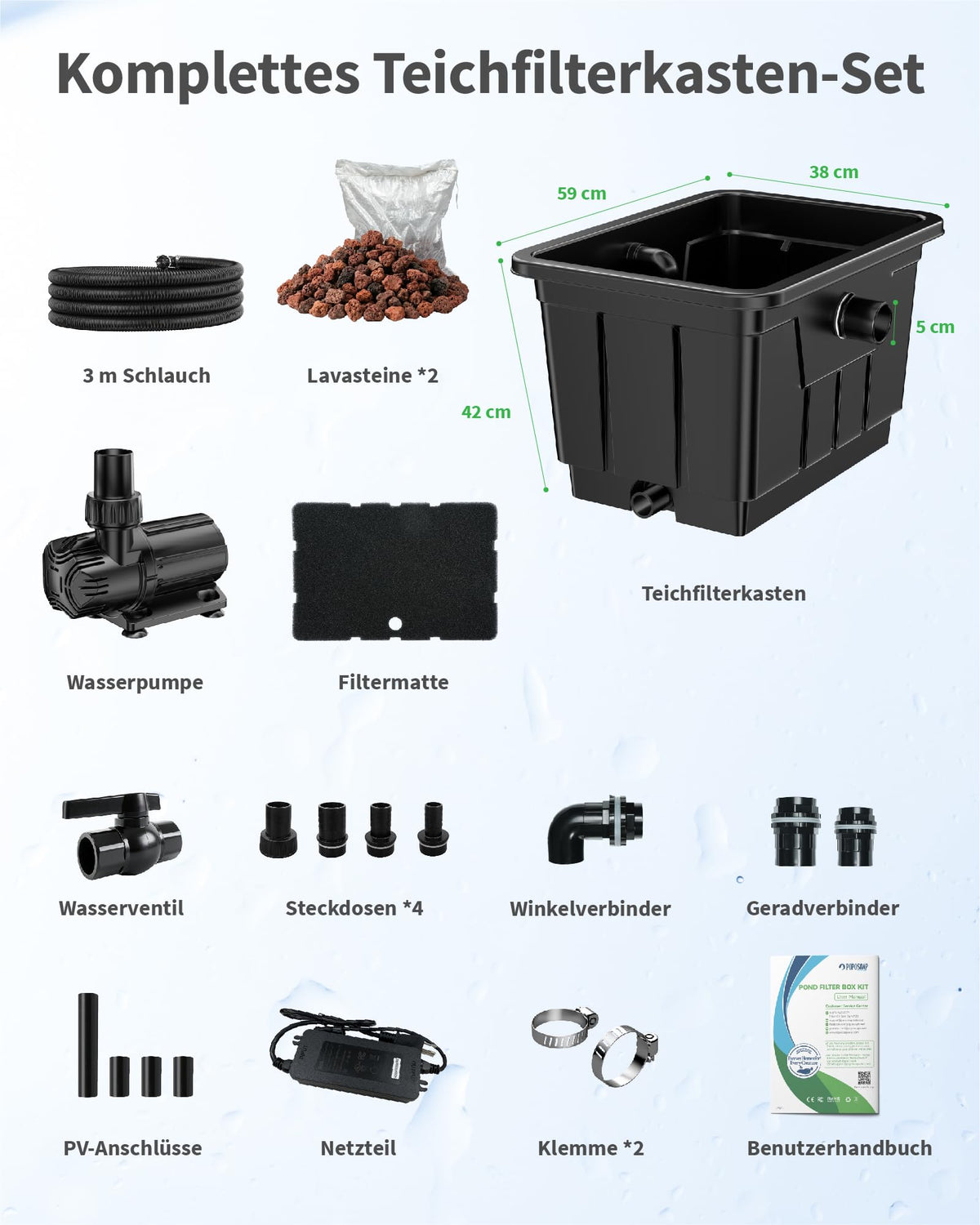 Großes Teichfilter-Set, oberirdisches Design für einfache Wartung