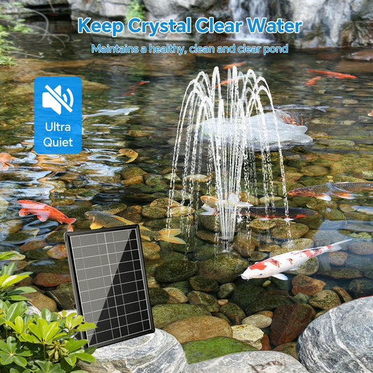 8-W-Solar-Springbrunnenpumpe und Teichfilter mit 3000-mAh-Batterie-Backup 
