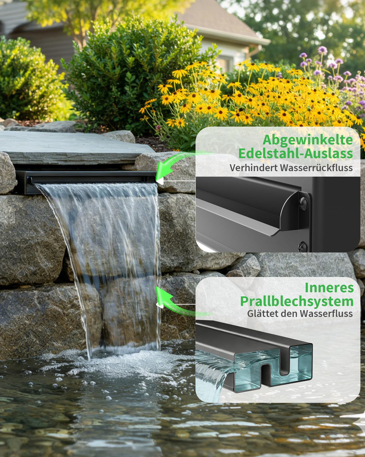 Großes Teichwasserfall-Set, 30 cm breit, für Teich und Bach