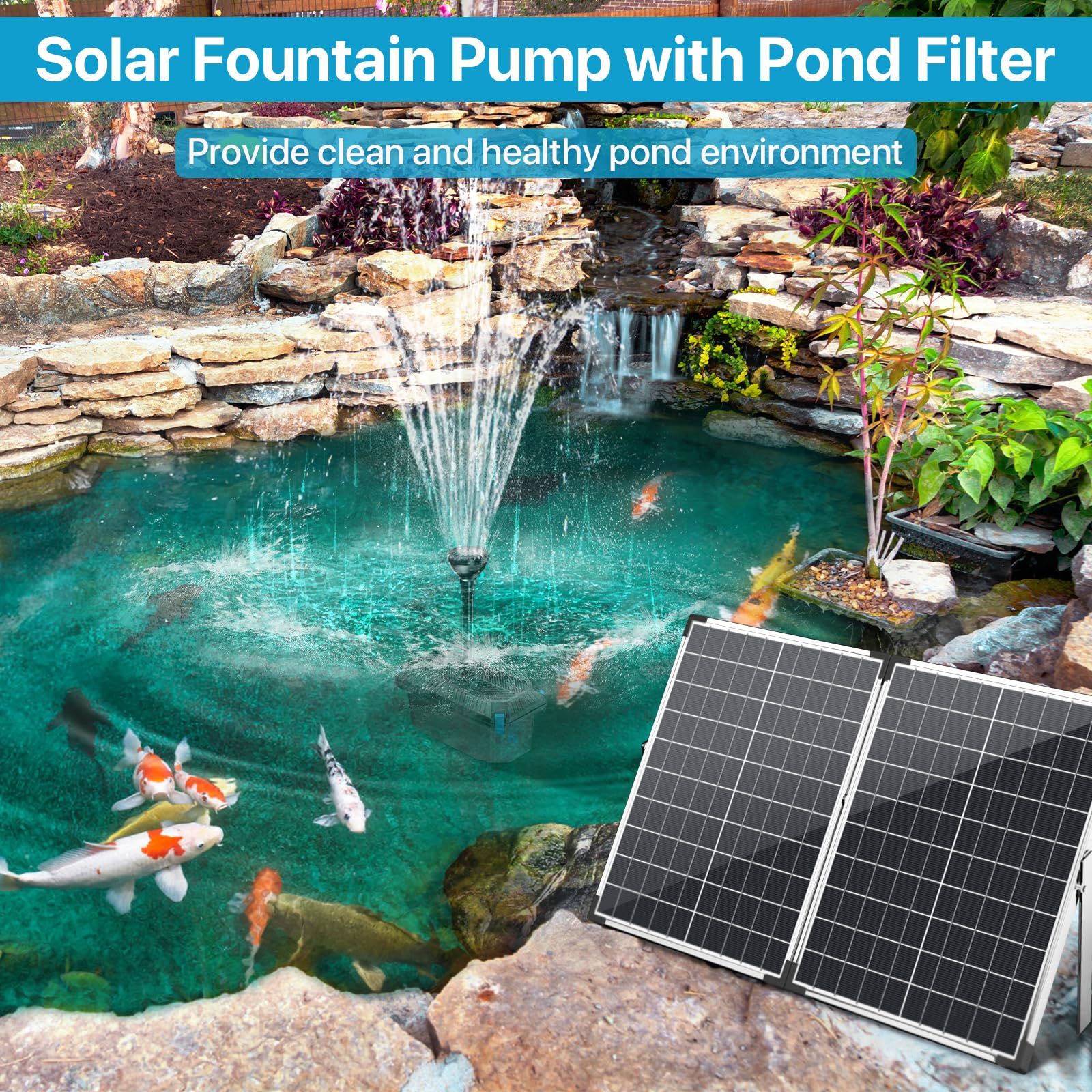 70-W-Solar-Teichpumpe und Filterset – 580 GPH 