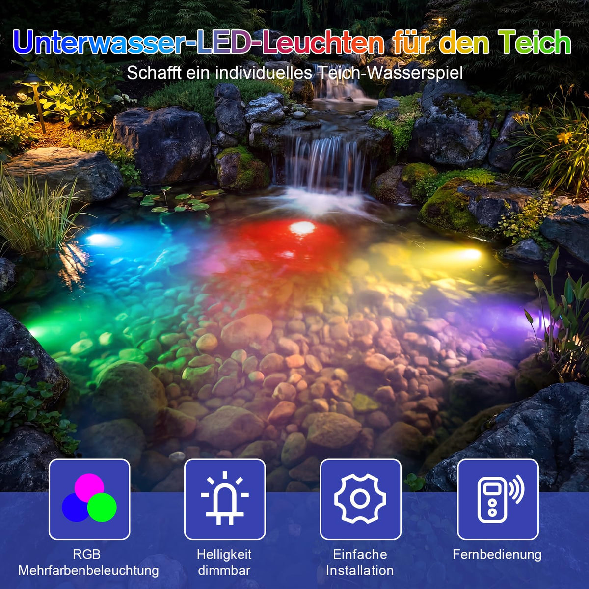 RGB Unterwasser-Teichleuchten mit Timer, 20 dimmbare Farben [Energieklasse C]