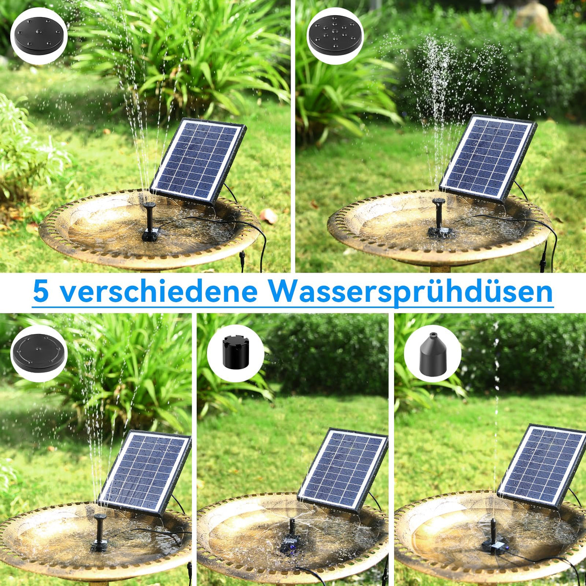 6W Solarspringbrunnen außen 200 l/h für Vogeltränke Garten