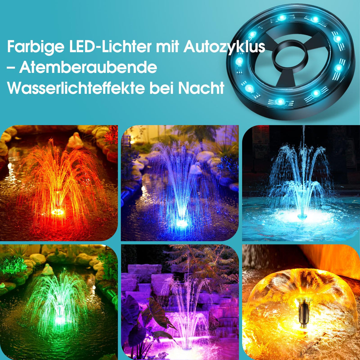 RGB Teichbrunnen- und Teichfilter-Set 2500 l/h (kabelgebunden)