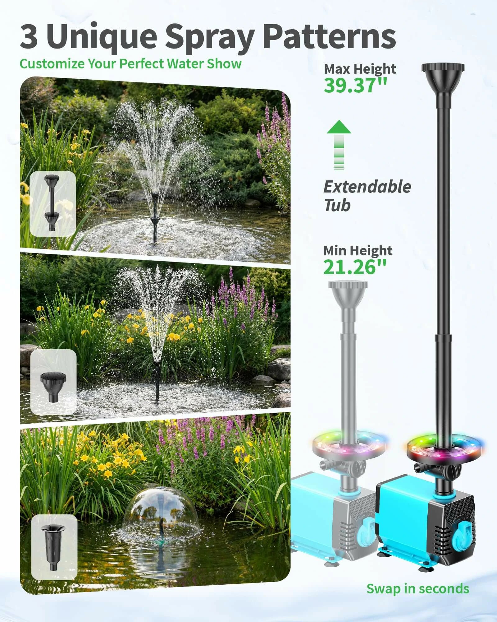 40W 660GPH Water Pump with LED Light