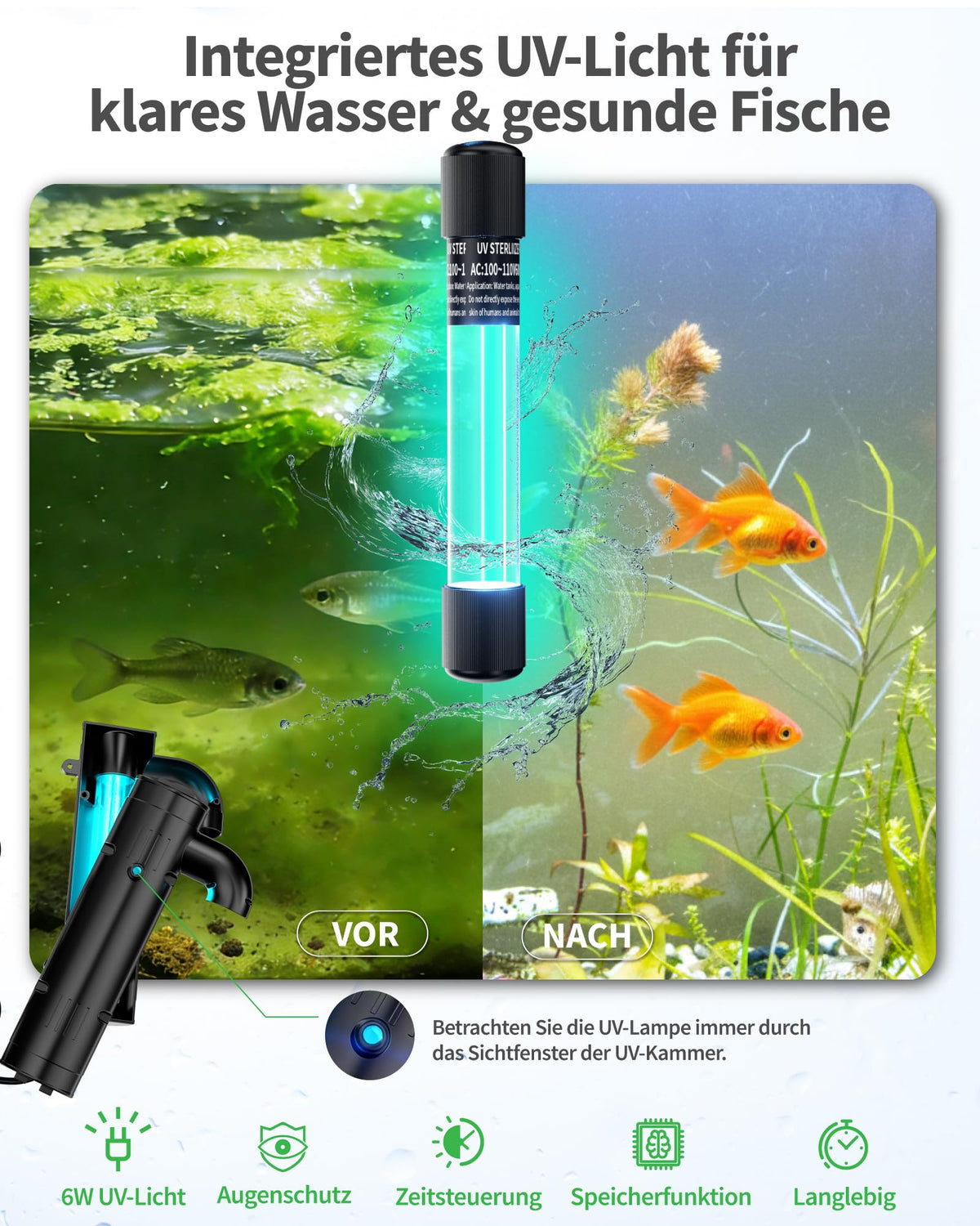 Teichfilter 2500 l/h mit UV-Klärer für Außenteiche bis 6000 Liter