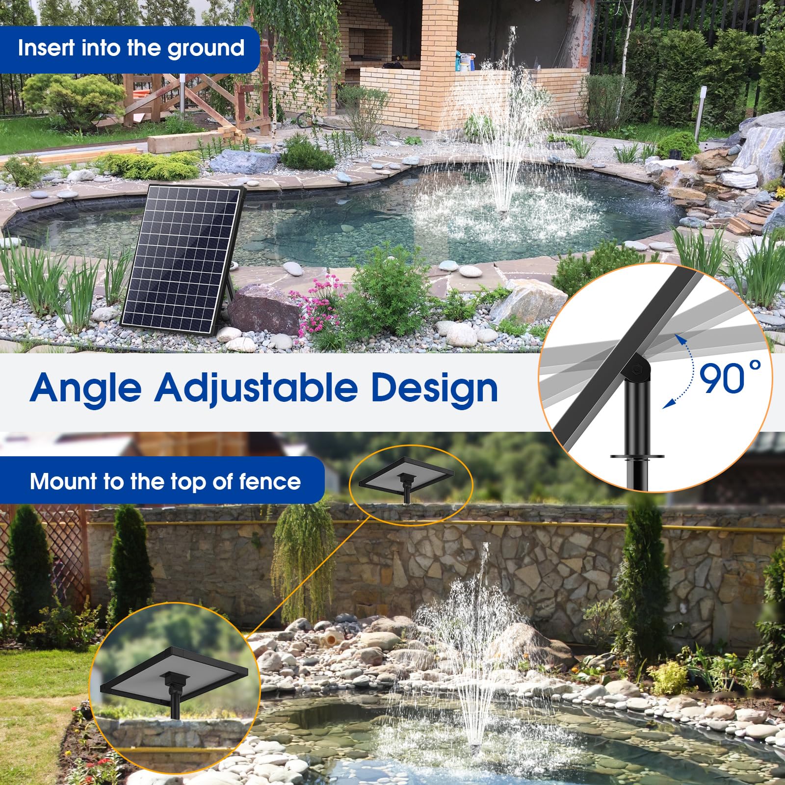 25-W-Solar-Wasserbrunnenpumpe mit 320 GPH Förderleistung und 2600-mAh-Akku-Backup 