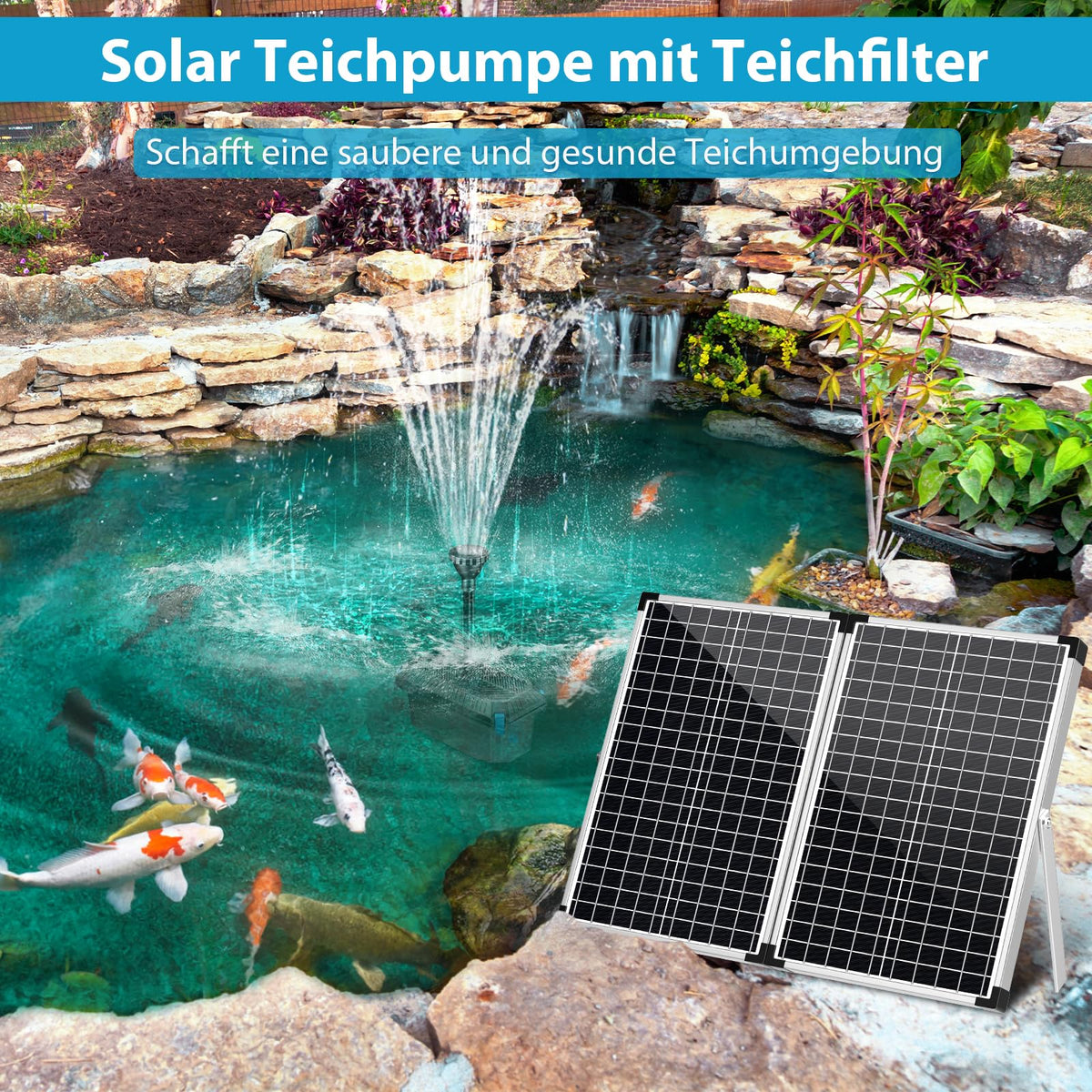 70W Solar-Teichfilter mit Springbrunnen, 2500 l/h