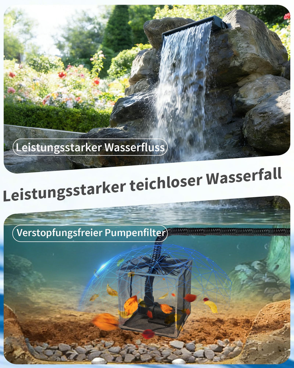 Großes Teichwasserfall-Set, 58 cm breit, für Teich und Bach