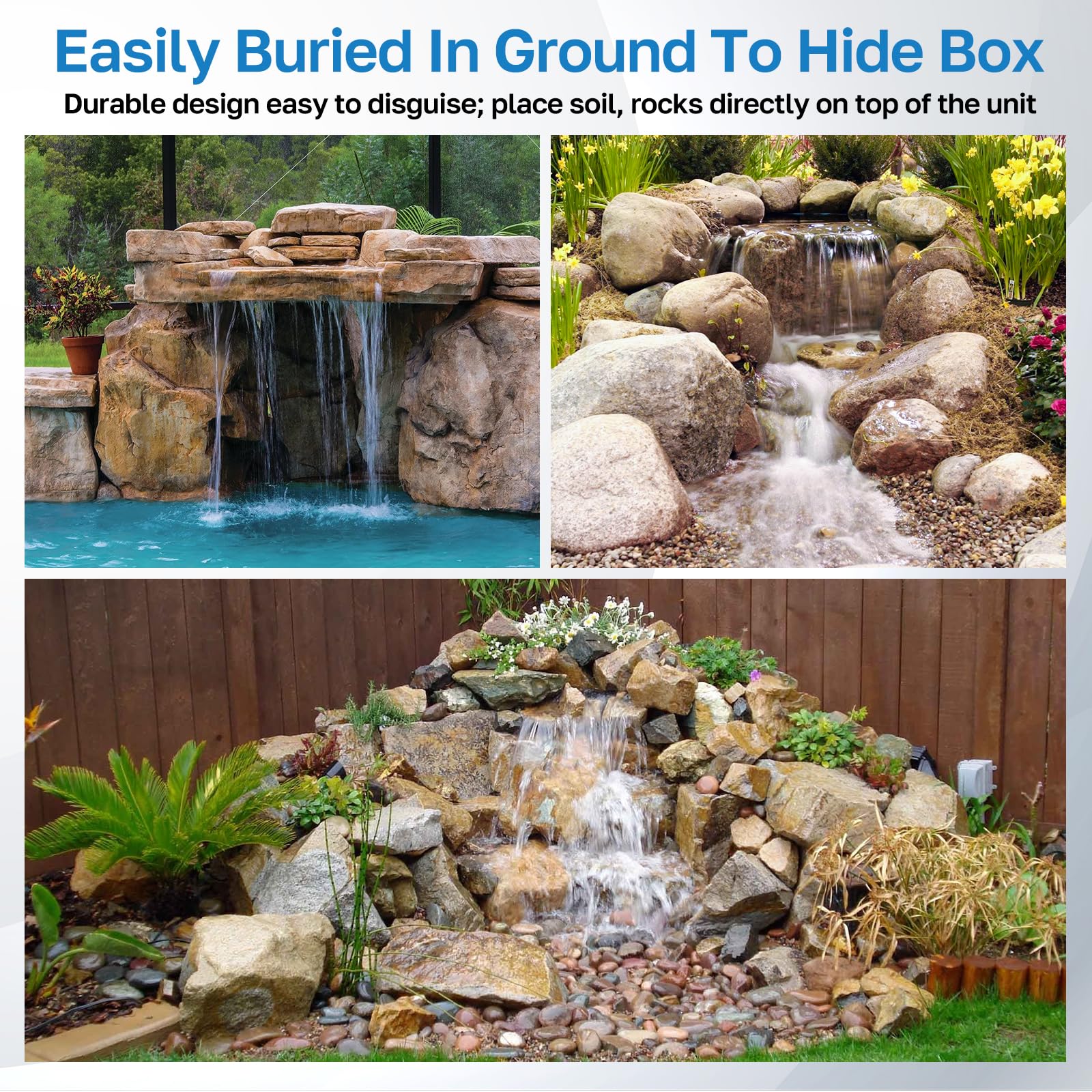 Elektrisches Wasserfallpumpen-Set (80 W, 1200 GPH) mit 12,6" x 11" Überlauf 