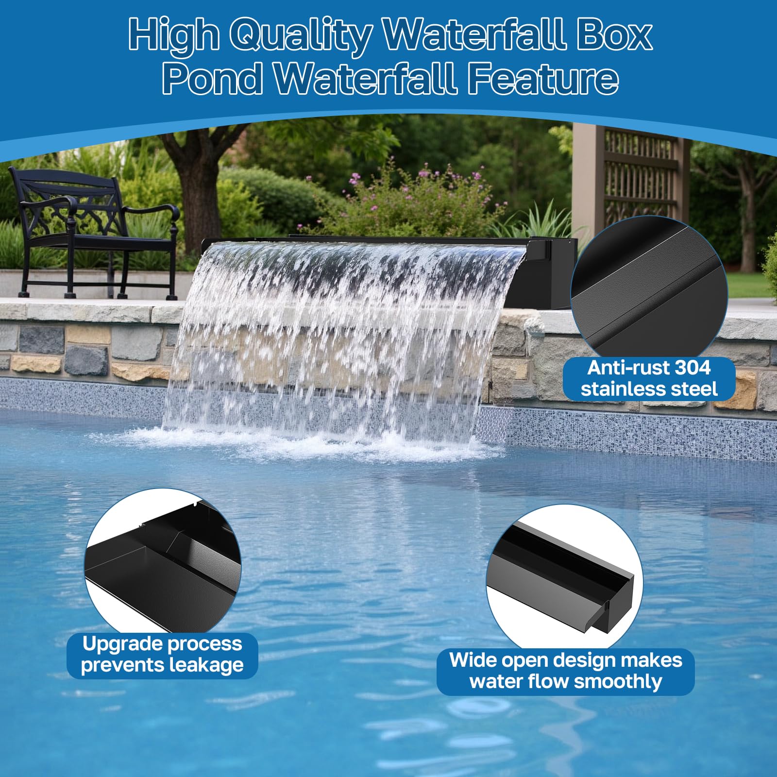 80 W 1200 GPH Wasserfallpumpe und 24 Zoll Teich-Wasserfall-Überlauf 