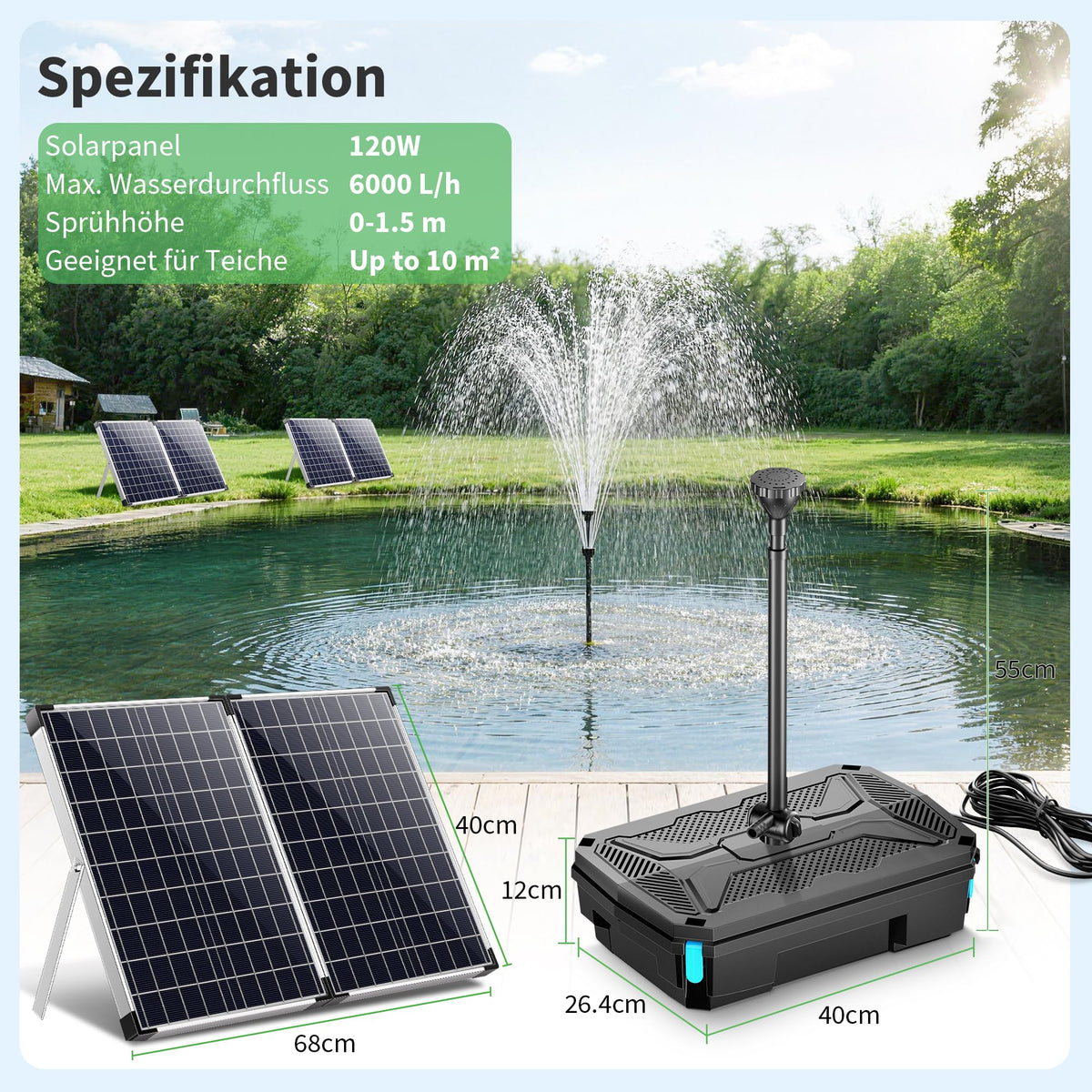 120W 6000 l/h Solar-Teichfilter & Springbrunnenpumpe Set